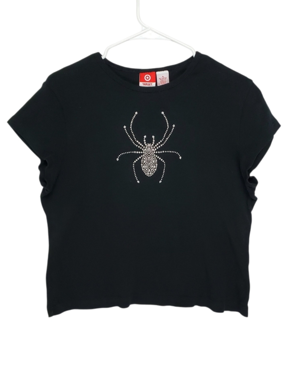 2612 * Target Y2K Glitter Spider Baby Tee Black Emo Mall Goth Crop Top Size XL